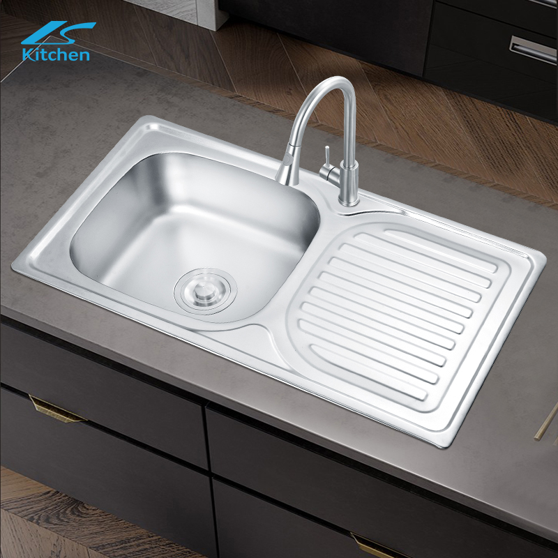 K-7540A ชามเดี่ยวพร้อมจาน รางระบายน้ำเดี่ยว 304 สแตนเลส SINK