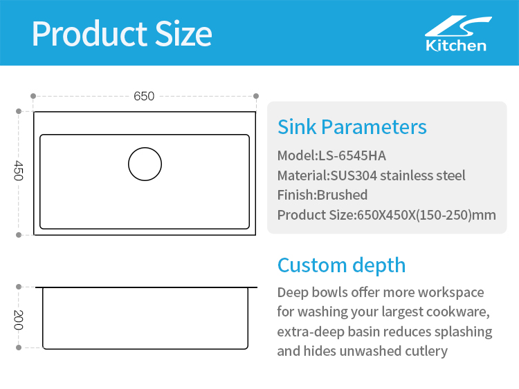 LS-6545HA ราคาประหยัด Handmade ชามเดี่ยวครัวสแตนเลสสุขภัณฑ์ตู้ครัว Sink