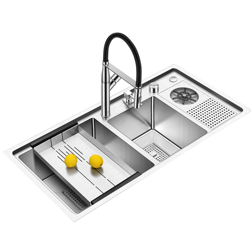 K Modern Farmhouse สแตนเลส 304 Sinks เครื่องซักผ้าถ้วยครัวหินแกรนิตสีดำอ่างล้างจาน Handmade Cup Washer Kitchen Sink