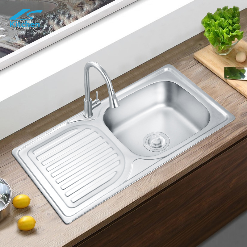 K-7540A ชามเดี่ยวพร้อมจาน รางระบายน้ำเดี่ยว 304 สแตนเลส SINK